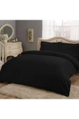 Siyah Çift Kişilik  Düz Çarşaflı Pamuklu Nevresim Takımı thumbnail 2