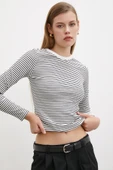 Bisiklet Yaka Çizgili Bluz Beyaz thumbnail 4