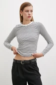 Bisiklet Yaka Çizgili Bluz Beyaz thumbnail 3