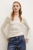 Kayık Yaka Bluz Bej thumbnail 3
