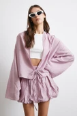 Geniş Kol Önden Bağlamalı Bluz Lila thumbnail 2