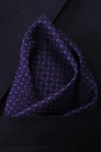 Esgue Hand Made 7.5 cm Mor Lacivert Desenli Mendilli Kravat thumbnail 5