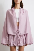 Geniş Kol Önden Bağlamalı Bluz Lila thumbnail 5