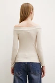 Kayık Yaka Bluz Bej thumbnail 6