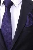 Esgue Hand Made 7.5 cm Mor Lacivert Desenli Mendilli Kravat thumbnail 2