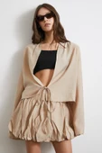 Geniş Kol Önden Bağlamalı Bluz Bej thumbnail 4