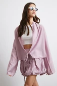 Geniş Kol Önden Bağlamalı Bluz Lila thumbnail 1