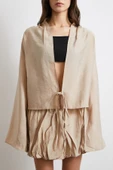 Geniş Kol Önden Bağlamalı Bluz Bej thumbnail 5