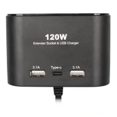 Olesson 1653 12-24v Çift Usb + Type-c Girişli 100w 70cm Kablolu 3'lü Araç Çakmak Çoklayıcı thumbnail 3