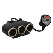 Olesson 1634 12-24v Tek Usb Girişli 120w 80cm Kablolu Dijital Voltaj Ekranlı 3'lü Araç Çakmak Çoklayıcı thumbnail 2