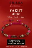 Sertifikalı Doğal Terahertz - Yakut (Ruby) Taşı Bileklik 6x6 mm - Tutku ve Enerji Hayat Taşı - 1
