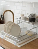 Afilli Alüminyum Bulaşıklık Paslanmaz 2 Katlı Bardak Tabak Kurutma Sepeti - 2