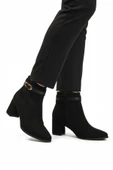 Aspor Siyah Süet Fermuarlı İçi Kürklü Kadın Topuklu Bot thumbnail 1