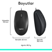 Logitech M90 USB Optik Kablolu Mouse - Siyah thumbnail 7