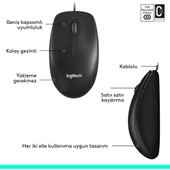 Logitech M100 Kablolu 1000 DPI USB Mouse - Siyah thumbnail 6
