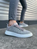 JY204 Flex Bağcıklı Keten Kumaş Erkek Günlük Sneaker Ayakkabı KBT - Gri thumbnail 1