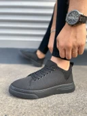 JY204 Flex Bağcıklı Keten Kumaş Erkek Günlük Sneaker Ayakkabı KST - Siyah thumbnail 3