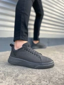 JY204 Flex Bağcıklı Keten Kumaş Erkek Günlük Sneaker Ayakkabı KST - Siyah thumbnail 1