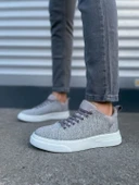 JY204 Flex Bağcıklı Keten Kumaş Erkek Günlük Sneaker Ayakkabı KBT - Gri thumbnail 2