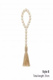 Dekoratif Ahşap Boncuklu Püsküllü Duvar & Kapı Süsü (31cm) - 1