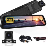 1080P Full HD 9.66” Dokunmatik Çift Kameralı WiFi CarPlay Dikiz Aynası Araç Kamerası - 1