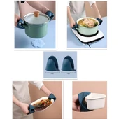 4 Parça Yanma Önleyici Mutfak Seti - Tencere Tabak Tutucu Ve Fırın Eldiveni thumbnail 3