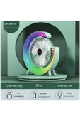 Masaüstü Vantilatör Usb Şarjlı Rgb Led Işıklı 3 Kademeli 180° Ayarlanabilir Soğutucu Fan Yeşil thumbnail 1