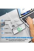 Akım Korumalı Anahtarlı Priz - 3x Priz - 2x Usb - 2x Type-c - 2 Mt Kablo Hızlı Şarj Özellikli Siyah thumbnail 5