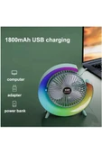 Masaüstü Vantilatör Usb Şarjlı Rgb Led Işıklı 3 Kademeli 180° Ayarlanabilir Soğutucu Fan Yeşil thumbnail 2