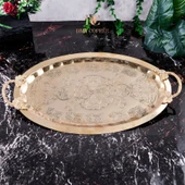 DMT Gaziantep Bakır 34,5 cm Osmanlı El İşi Sunum tepsi Kına tepsisi 34.5cmx21.5cm thumbnail 2