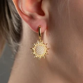 925 Ayar Gümüş Taşlı Ay Çiçeği Küpe thumbnail 3