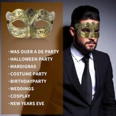 Altın Renk Eskitme Balo Maskesi - Venedik Tarzı Parti Maskesi thumbnail 2