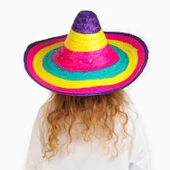 Sombrero Meksika Şapkası Renkli Örme Hasır Çocuk Boy thumbnail 1