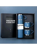 Bilger Vacuum Flask Set Üç Bardaklı Kutulu Termos Seti 500 ml mavi renk - 1