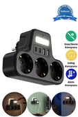 Akım Korumalı Priz Gece Lambalı 3 lü Priz 2xusb 2xtype-c Çıkışlı Grup Priz Çoğaltıcı - 1