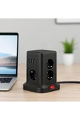 Wp-707 3 Usb-a + 1 Type-c Çıkışlı Kule Tipi Akım Korumalı Çoklu Priz - Tek Tuş Kontrol Masaüstü - 2