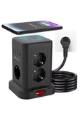 Wp-707 3 Usb-a + 1 Type-c Çıkışlı Kule Tipi Akım Korumalı Çoklu Priz - Tek Tuş Kontrol Masaüstü - 1