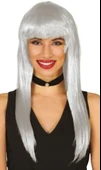 Platin Gri Gümüş Renk Uzun Parti Peruğu Uzun Takma Peruk thumbnail 1
