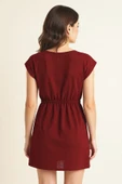 Kadın Bordo Yanları Yırtmaçlı Tokalı V Yaka Mini Plaj Elbisesi thumbnail 3