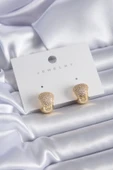 Gold Renk Zirkon Taşlı Pirinç Kadın Küpe - TJ-BKP7840 - 1