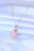 316L Çelik Gold Renk Kristal Pembe Taş Model Kadın kolye - TJ-BKO7472 - 2