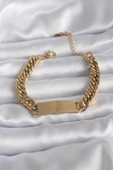 316L Çelik Gold Renk İsim Yazılabilir Plaka Model Kadın Bileklik - TJ-BB5744 - 1