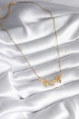316L Çelik Gold Renk Zirkon Taşlı Kanatlı Kalp Model Kadın Kolye - TJ-BKO8290 - 2