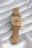 316L Çelik Gold Renk Mıknatıslı Hasır Zirkon Taşlı Çeyrk Altın Model Kadın Bileklik - TJ-BB5820 - 2