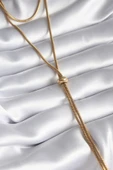 316L Çelik Gold Renk Tüp Zincir Asansör Model Kadın Kolye - TJ-BKO8286 - 1