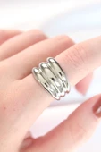 Silver Renk Ayarlanabilir Çizgili Bombe Yüzük - TJ-BYK3118 - 1