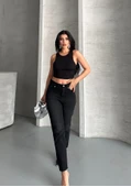 Mom fit enzim bıyıklı taş yıkama jeans pantolon siyah d2006 - 2