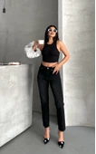 Mom fit enzim bıyıklı taş yıkama jeans pantolon siyah d2006 - 1