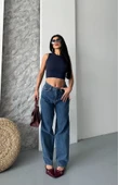 Baggy kar yıkama jeans pantolon koyu mavi d2007 - 1