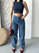 Baggy kar yıkama jeans pantolon koyu mavi d2007 - 3